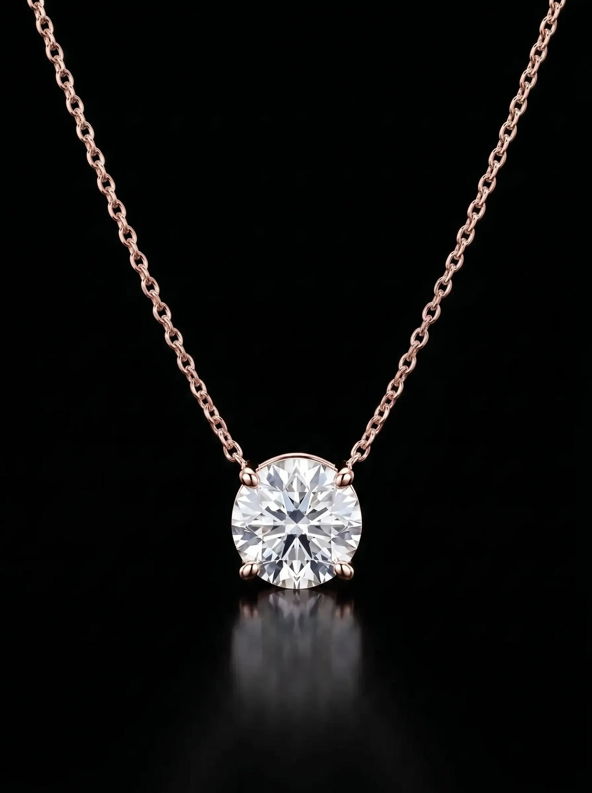 Diamond Necklace - Round - One Carat, Rose Gold