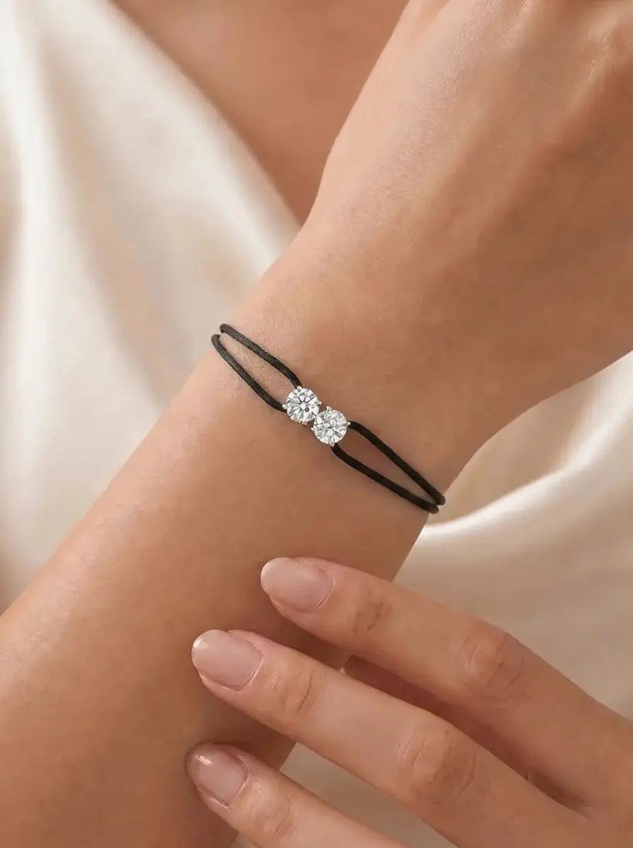 Diamond Satin Bracelet - Two Diamonds - Round & Round, Black