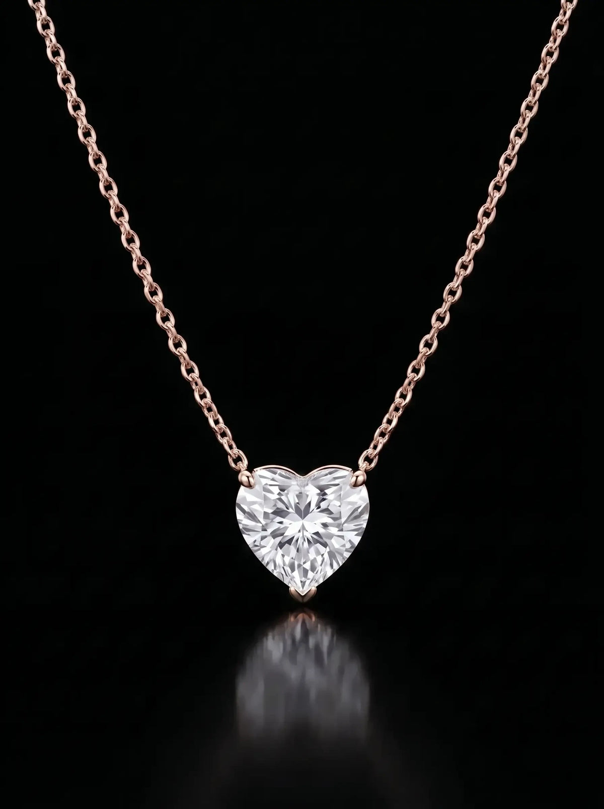 Diamond Necklace - Heart - One Carat, Rose Gold