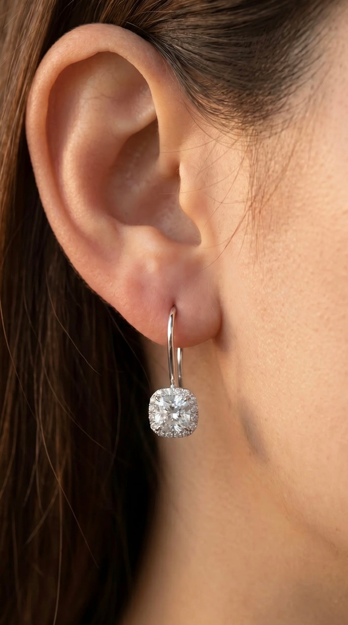 Cushion Diamond Earrings with Halo - 3