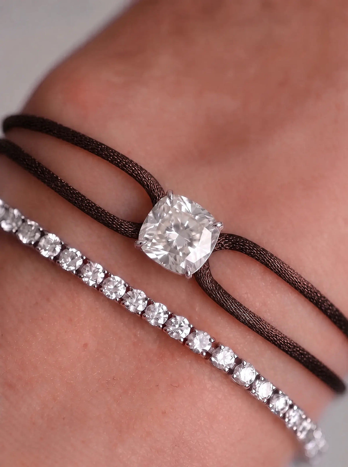 Diamond Satin Bracelet - Cushion, Brown