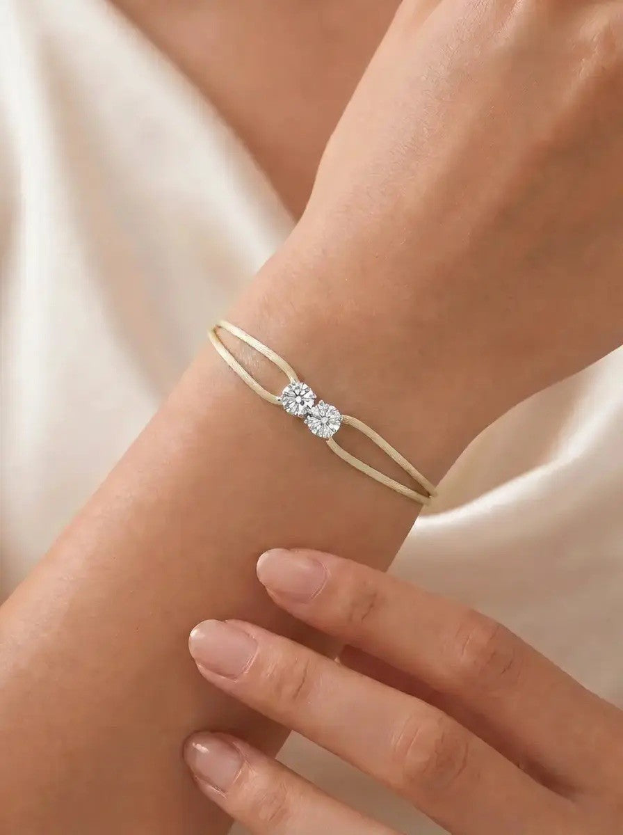 Diamond Satin Bracelet - Two Diamonds - Round & Round, Ivory