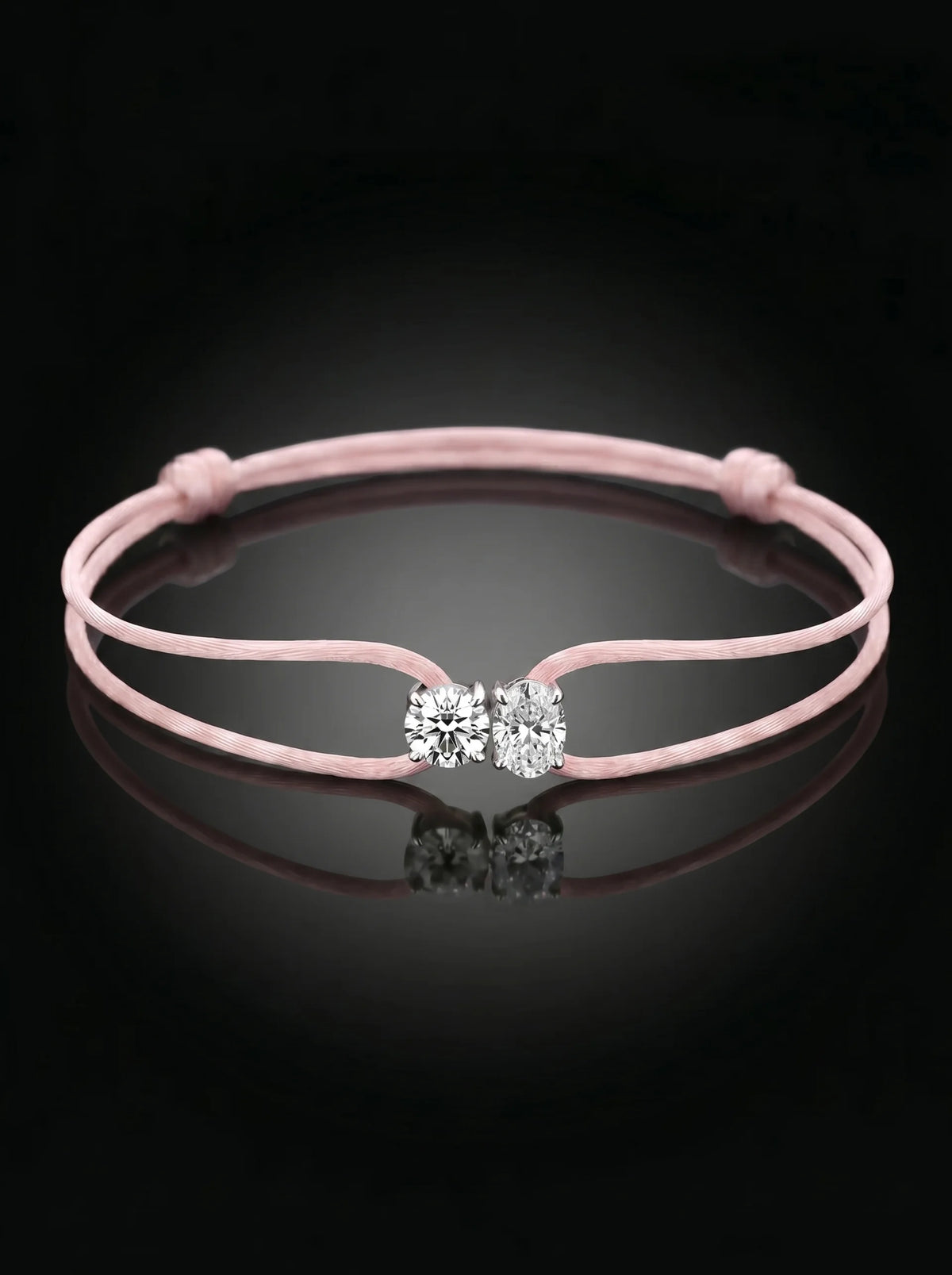 Diamond Satin Bracelet - Two Diamonds - Round & Oval, Pink
