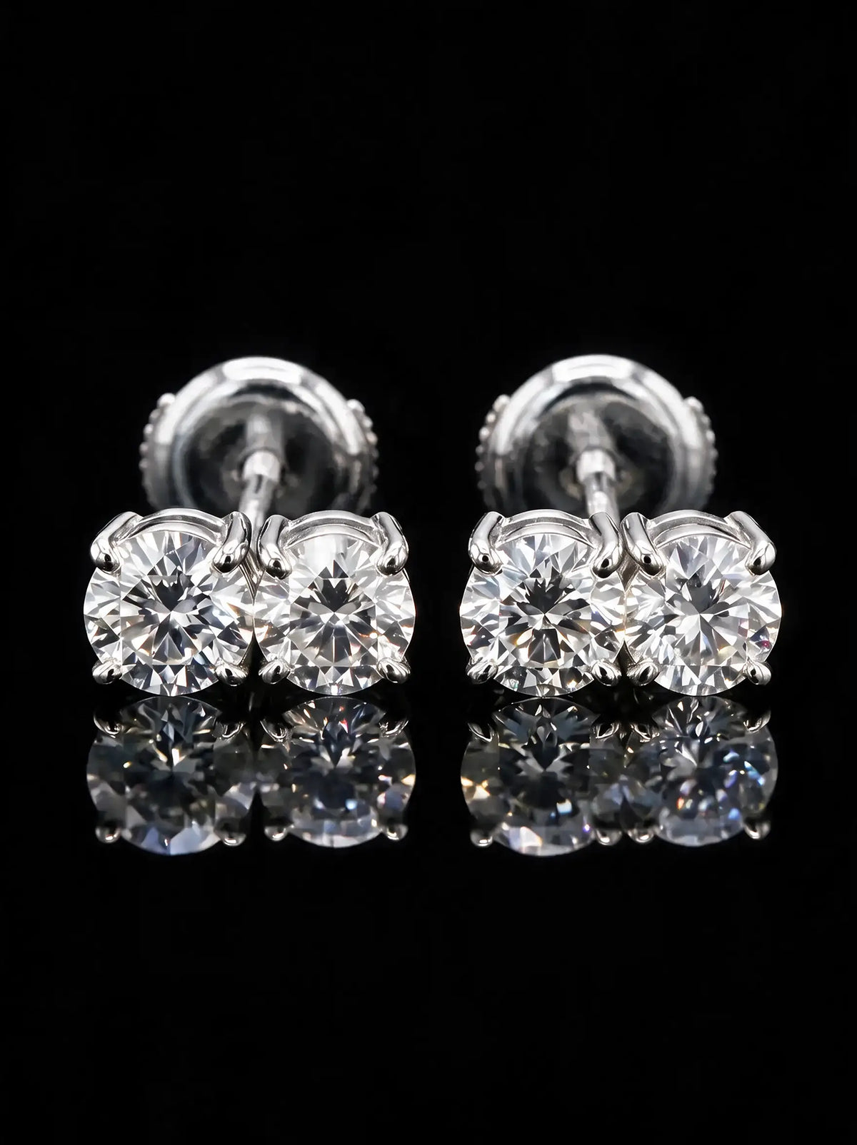 Diamond Studs - Two Diamonds - Round & Round, White Gold