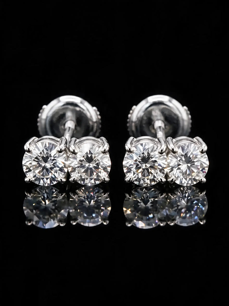 Diamond Studs - Two Diamonds - Round & Round, White Gold