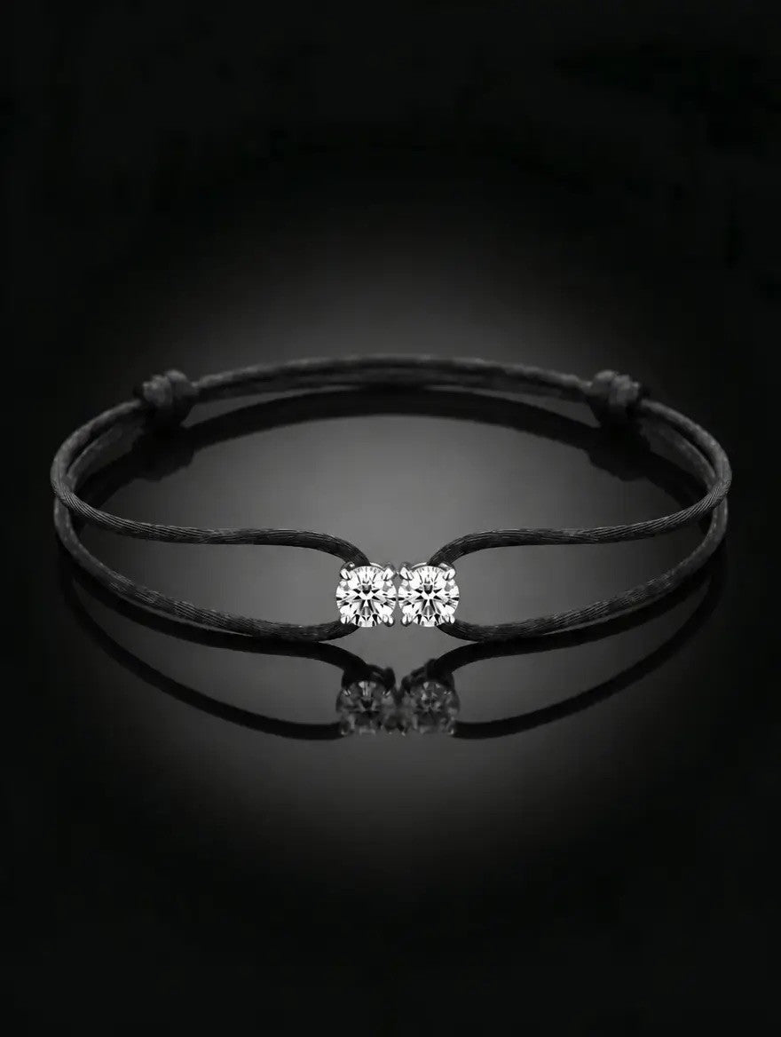 Diamond Satin Bracelet - Two Diamonds - Round & Round, Black