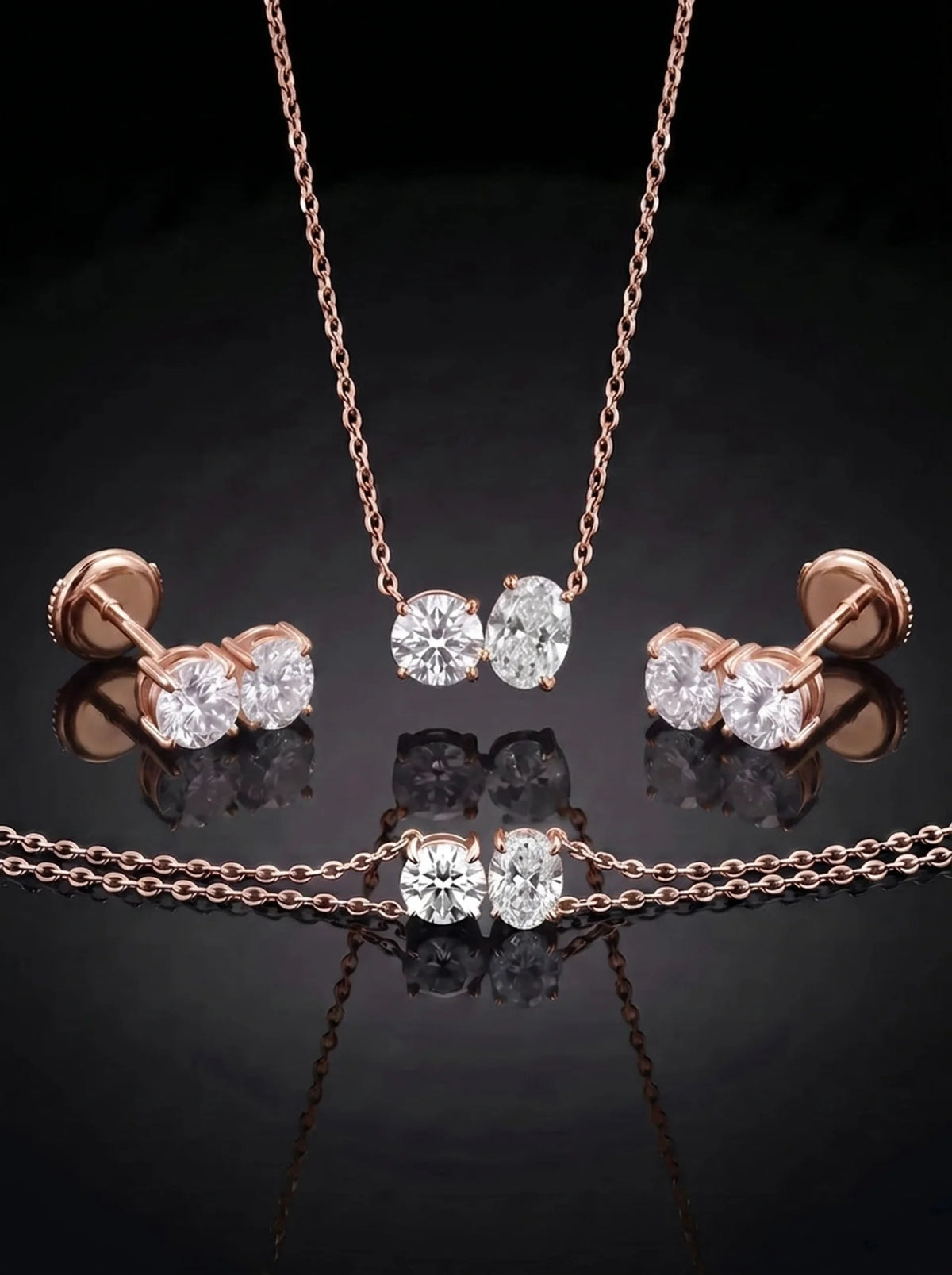 Diamond Set - Two Diamonds - Round & Oval, Rose Gold