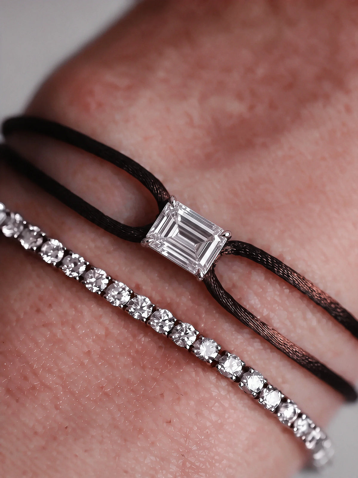 Diamond Satin Bracelet - Emerald, Brown
