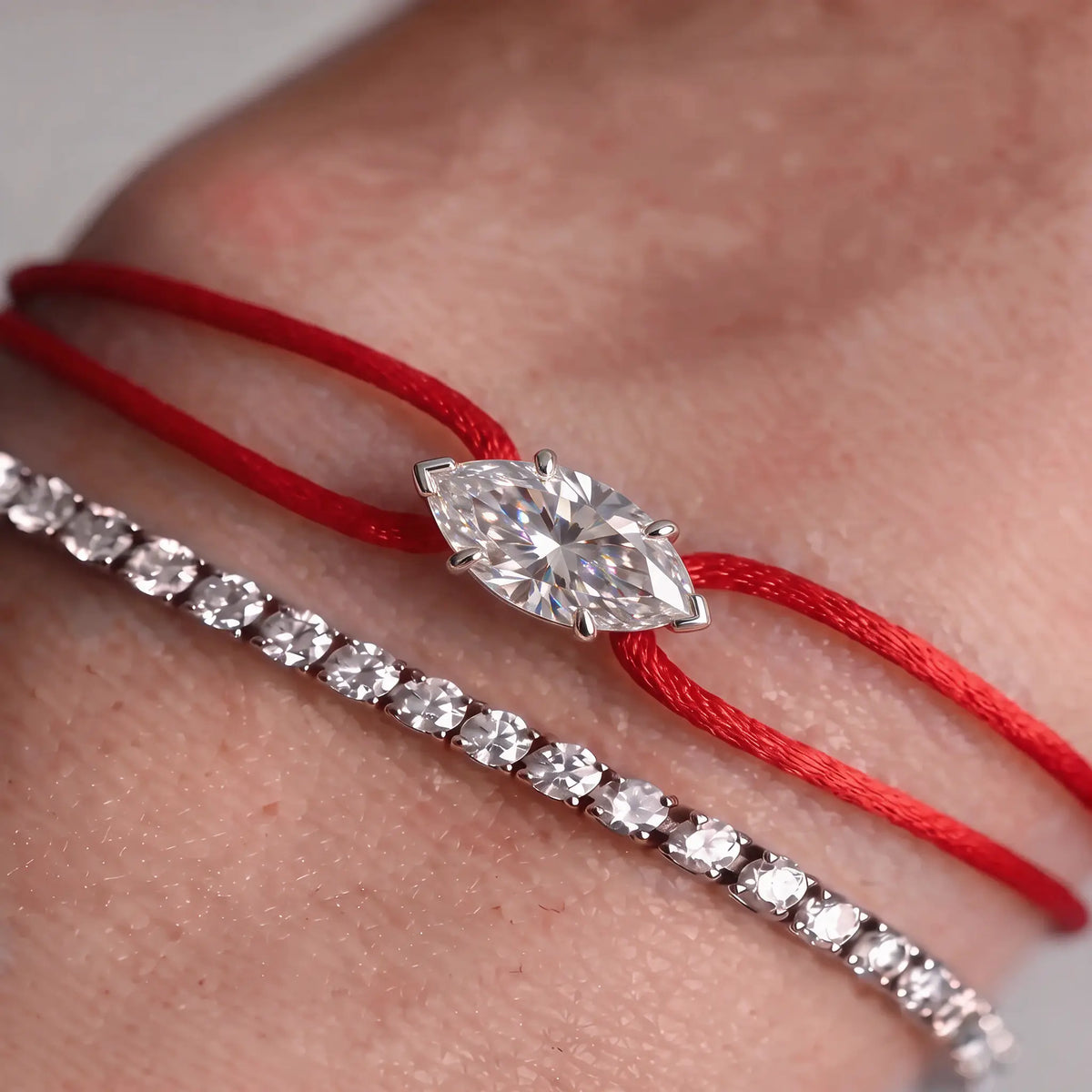 Diamond Satin Bracelet - Marquise, Red