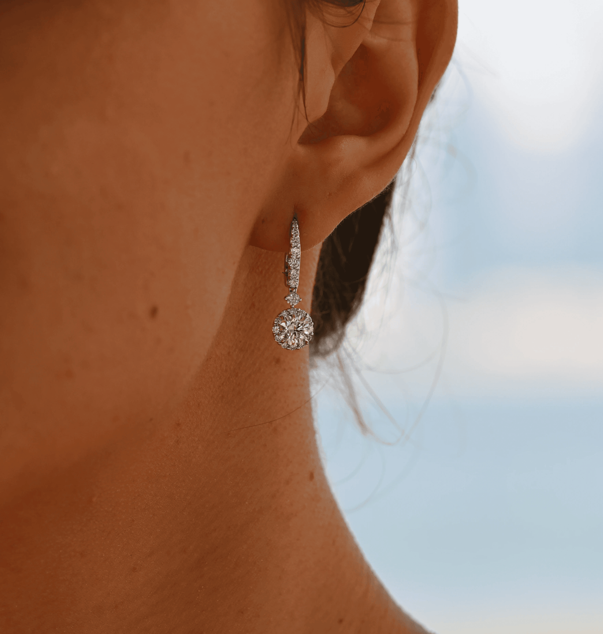 Round Diamond Earrings with Halo - 3