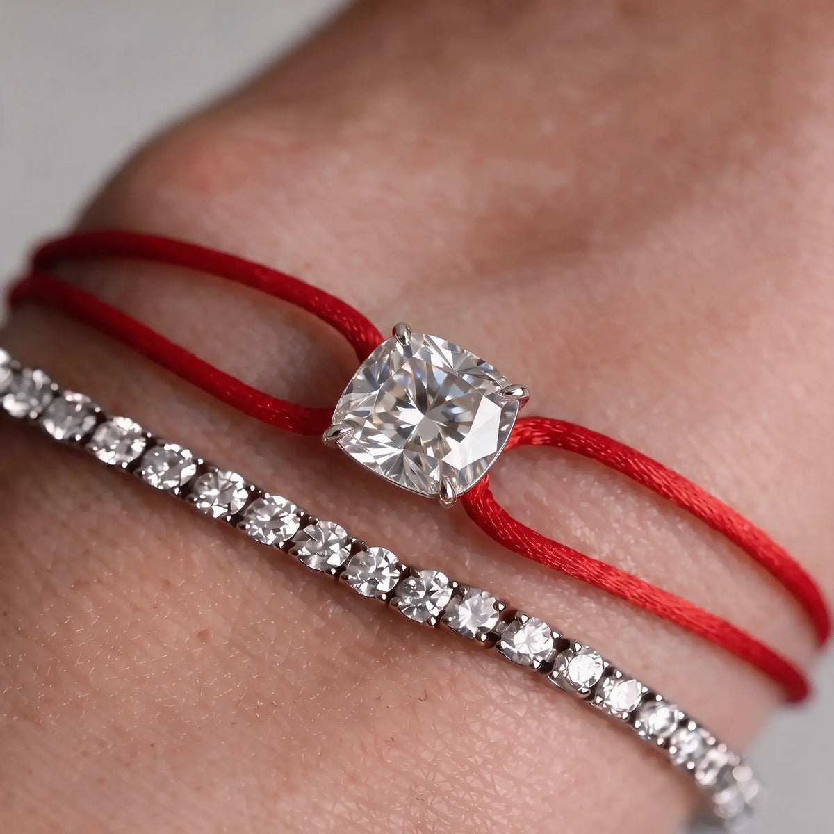Diamond Satin Bracelet - Cushion, Red