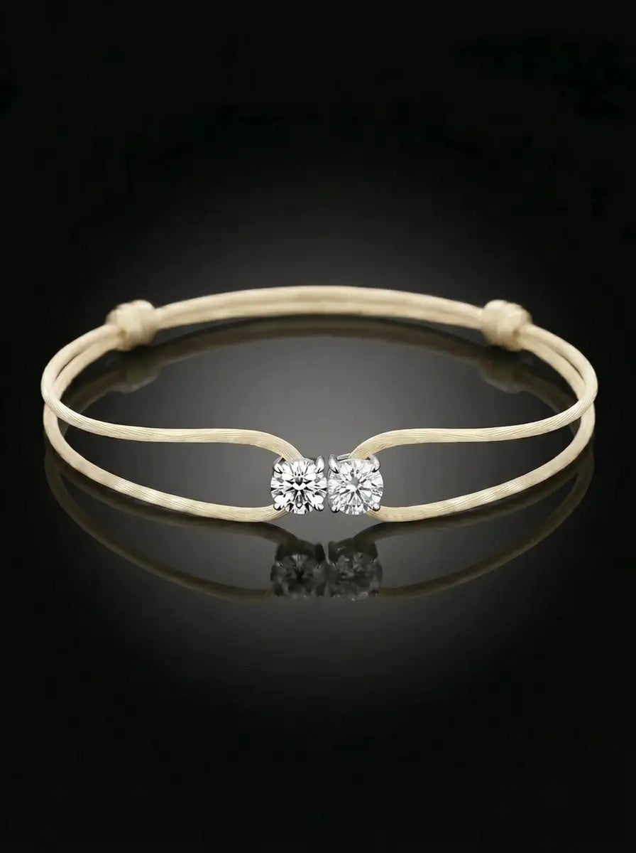 Diamond Satin Bracelet - Two Diamonds - Round & Round, Ivory