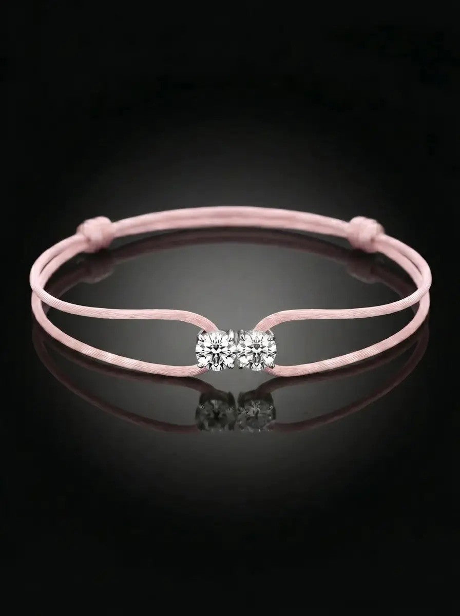 Diamond Satin Bracelet - Two Diamonds - Round & Round, Pink