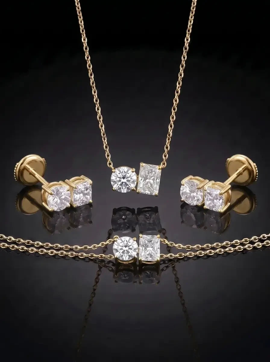Diamond Set - Two Diamonds - Round & Radiant, Yellow Gold