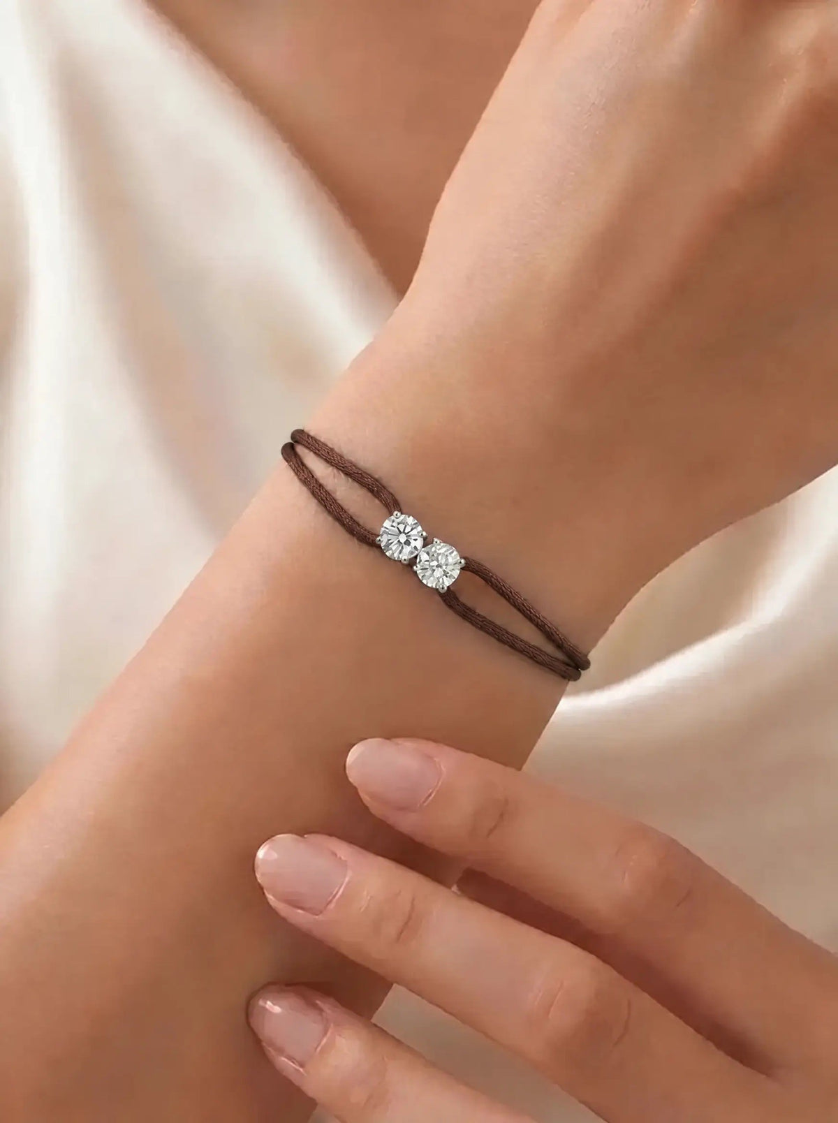Diamond Satin Bracelet - Two Diamonds - Round & Round, Brown