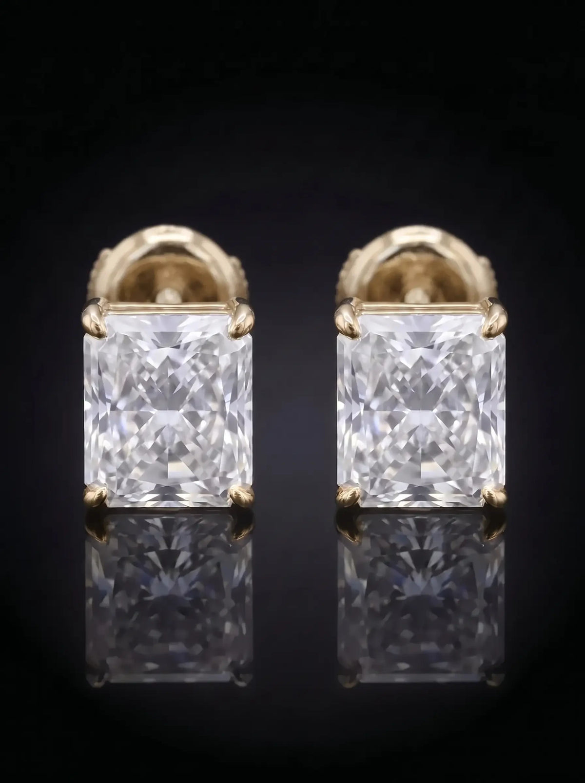 Diamond Studs - Radiant - One Carat, Yellow Gold