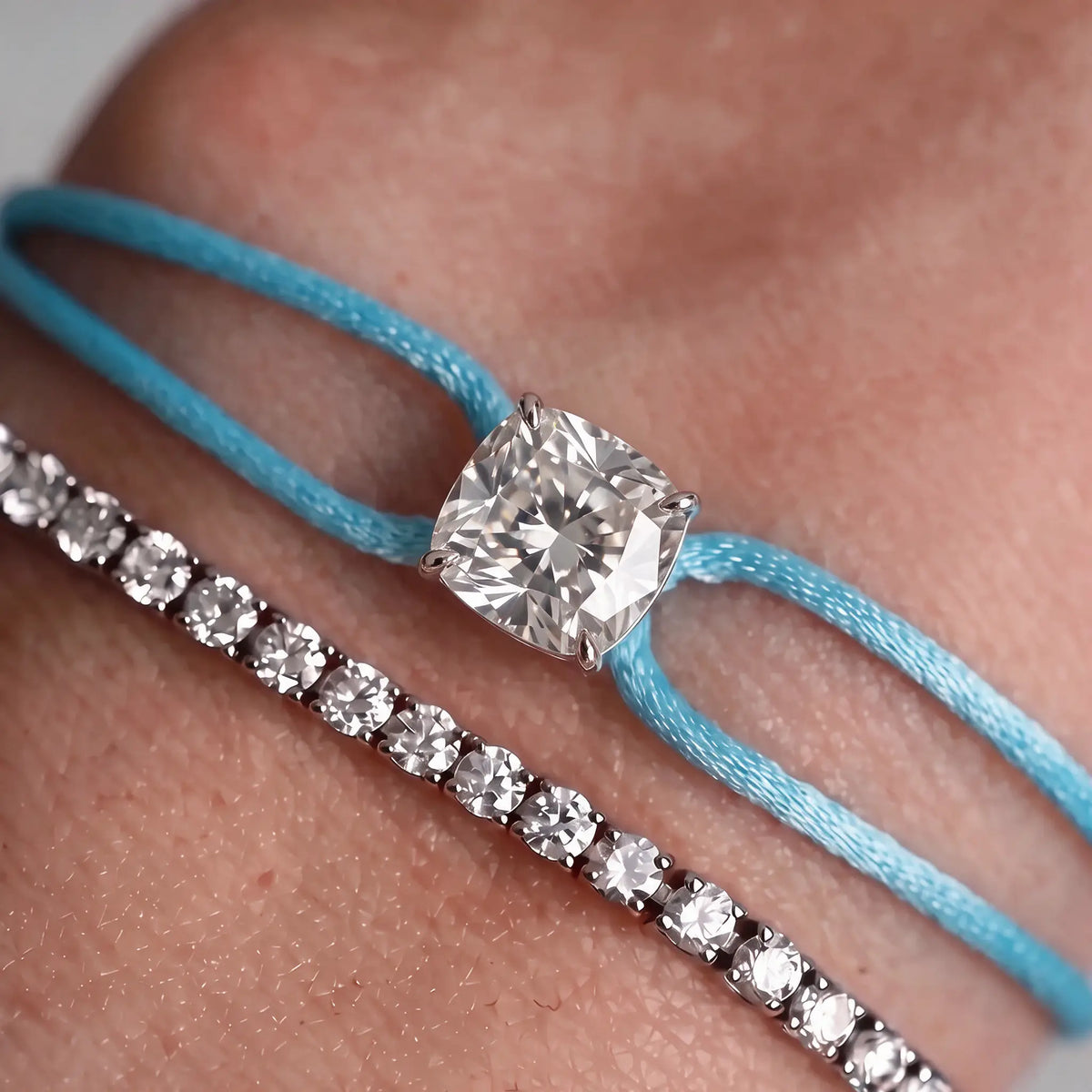 Diamond Satin Bracelet - Cushion, Blue