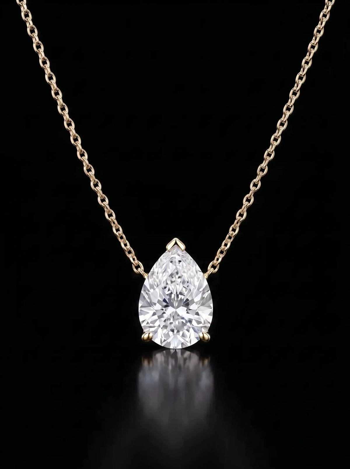 Diamond Necklace - Pear - One Carat, Yellow Gold