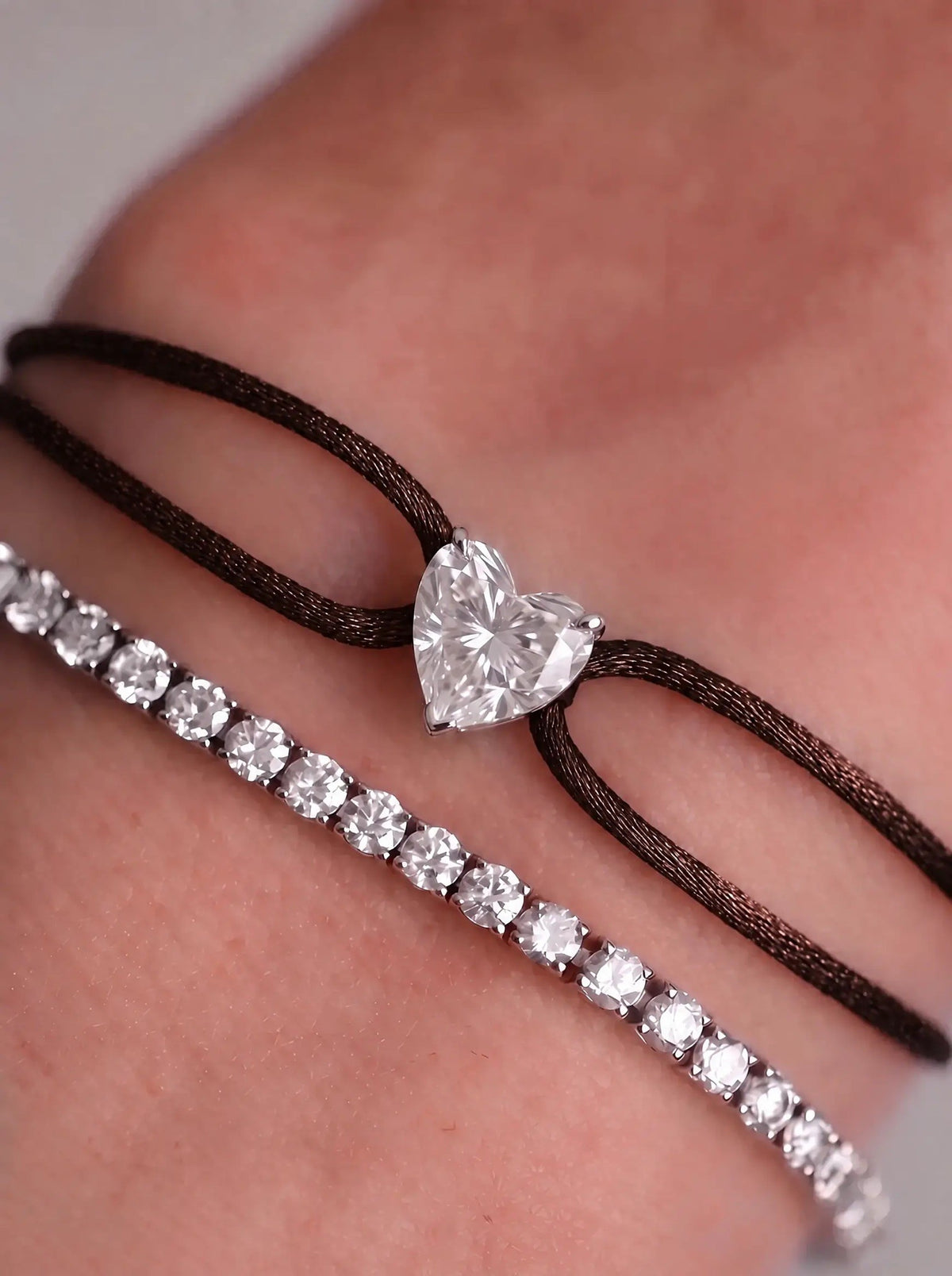 Diamond Satin Bracelet - Heart, Brown