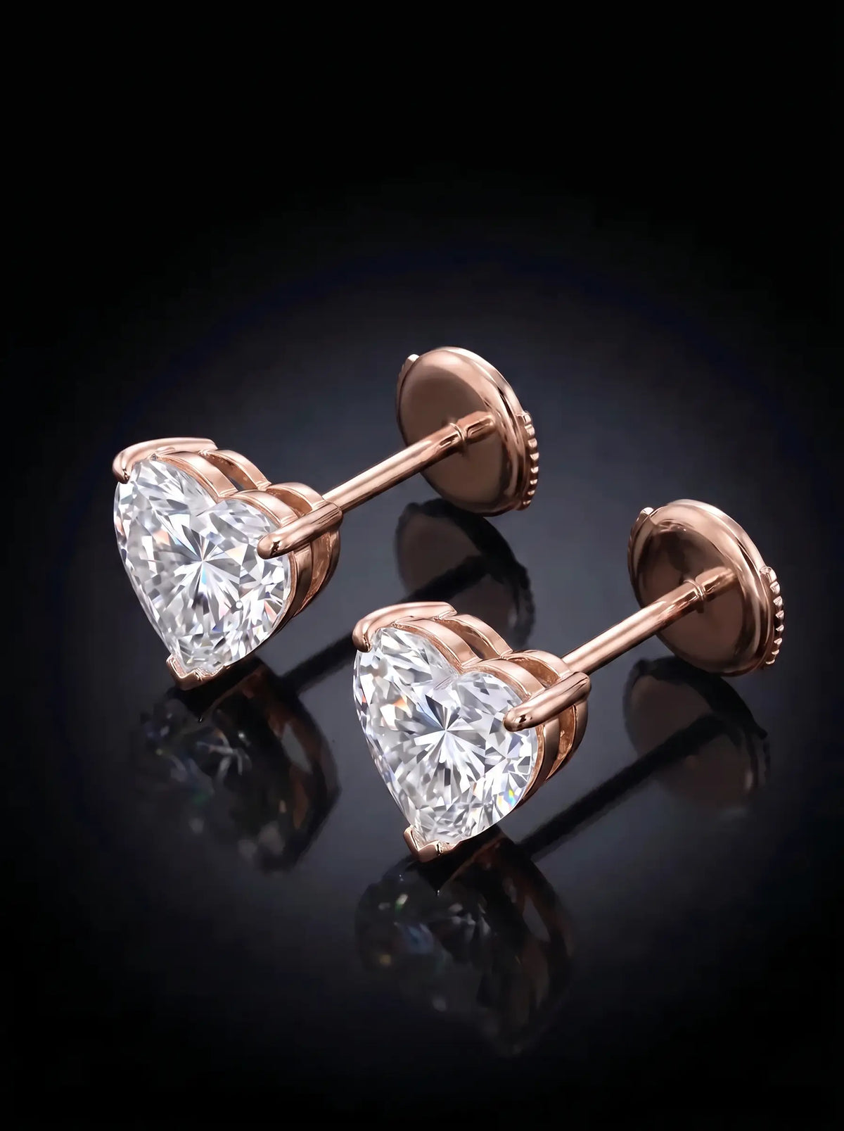 Diamond Studs - Heart - One Carat, Rose Gold