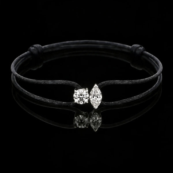 Diamond Satin Bracelet - Two Diamonds - Round & Marquise