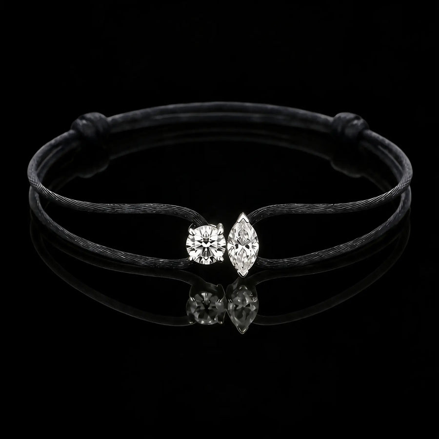 Diamond Satin Bracelet - Two Diamonds - Round & Marquise