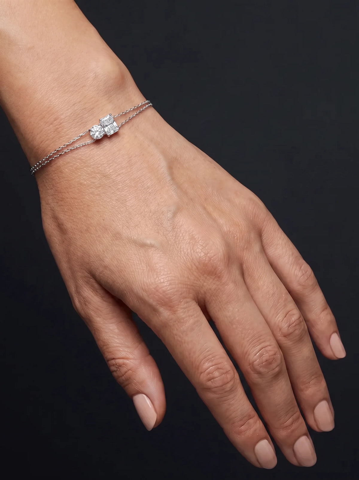 Diamond Bracelet - Two Diamonds - Round & Radiant - 4