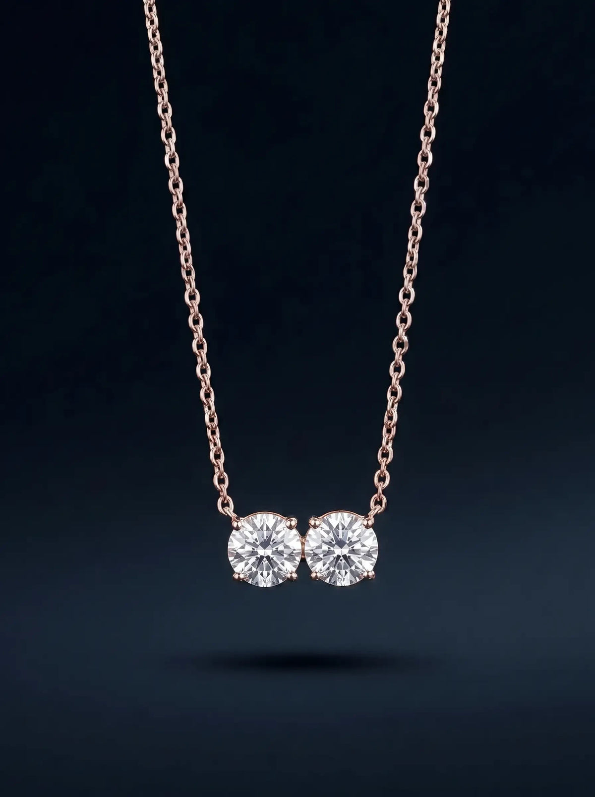 Diamond Necklace - Two Diamonds - Round & Round, Rose Gold