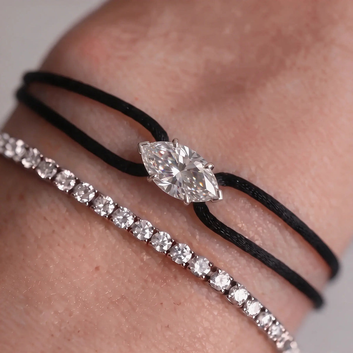 Diamond Satin Bracelet - Marquise, Black