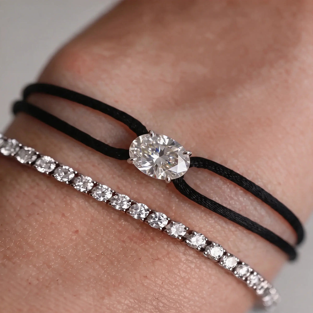 Diamond Satin Bracelet - Oval, Black