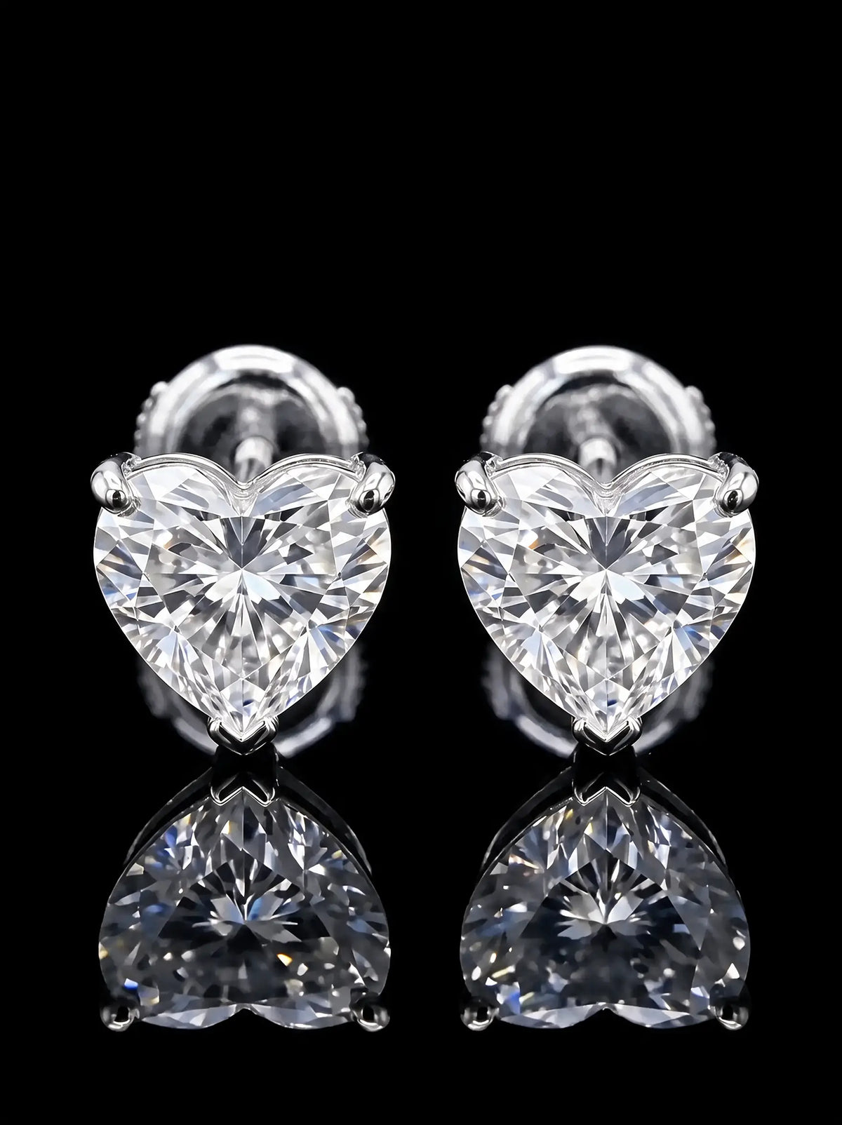 Diamond Studs - Heart - One Carat, White Gold