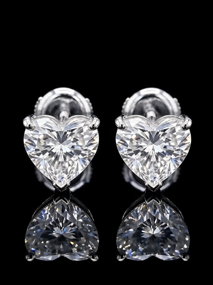 Diamond Studs - Heart - One Carat, White Gold