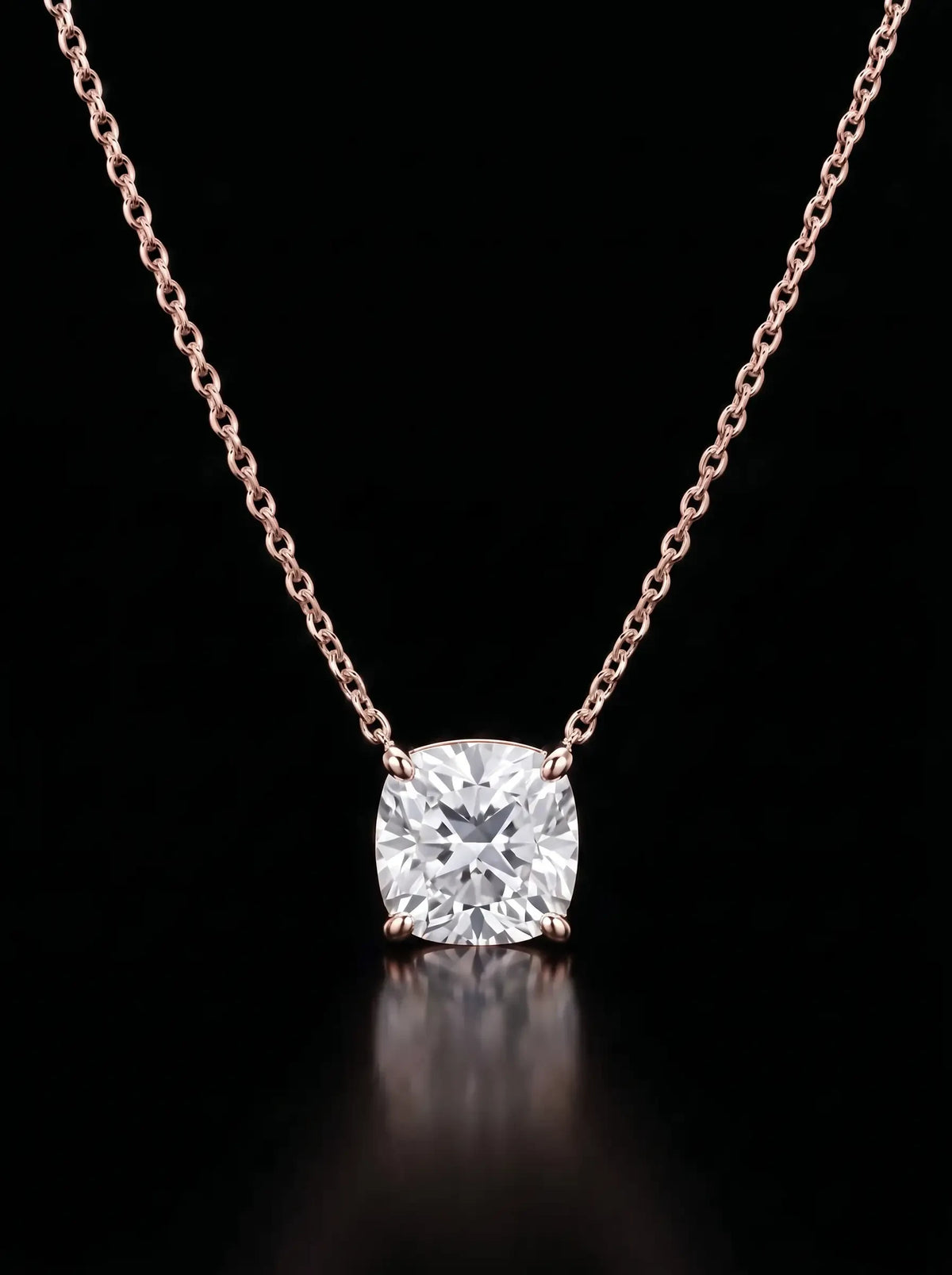 Diamond Necklace - Cushion - One Carat, Rose Gold