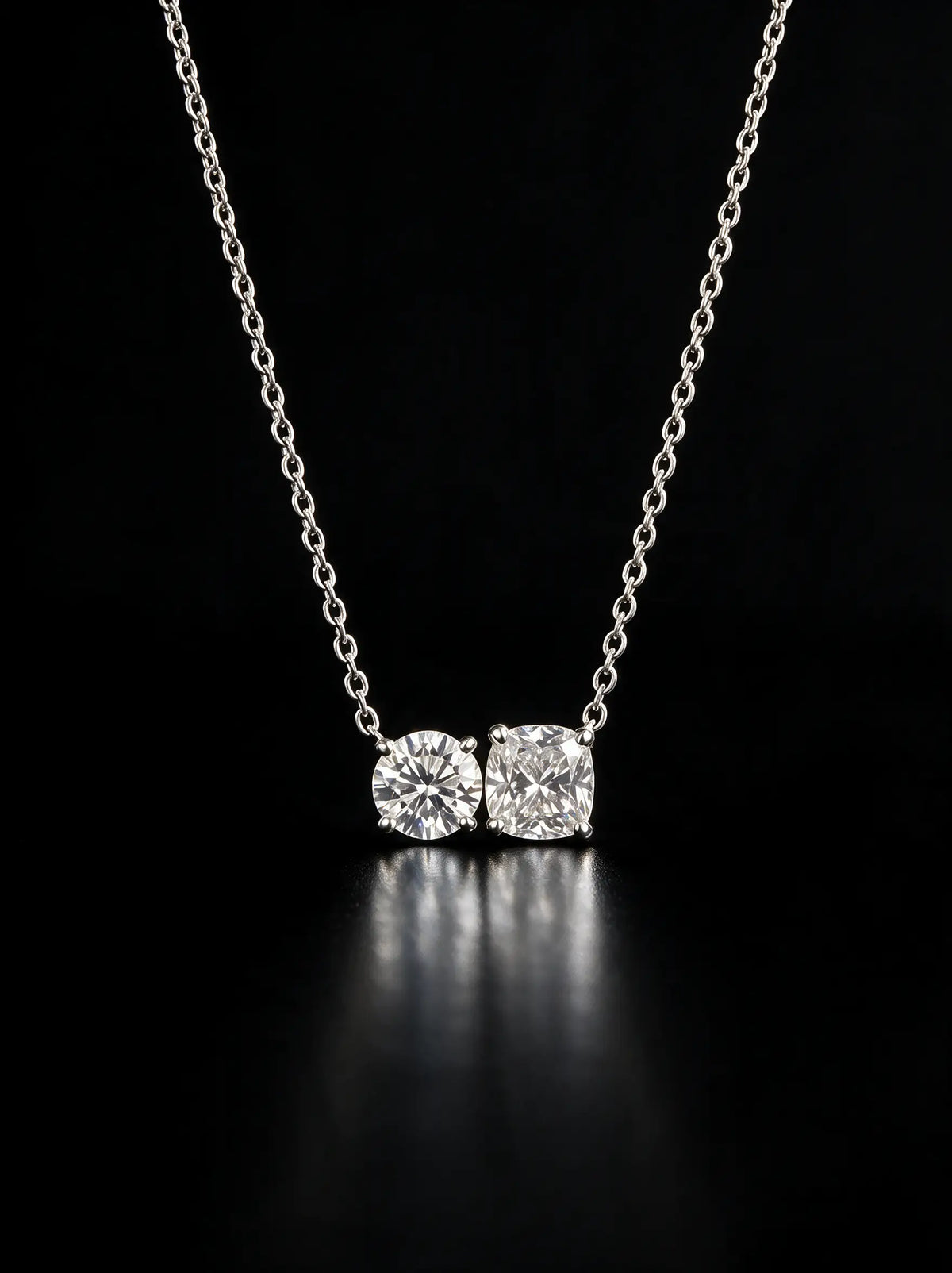 Diamond Necklace - Two Diamonds - Round & Cushion