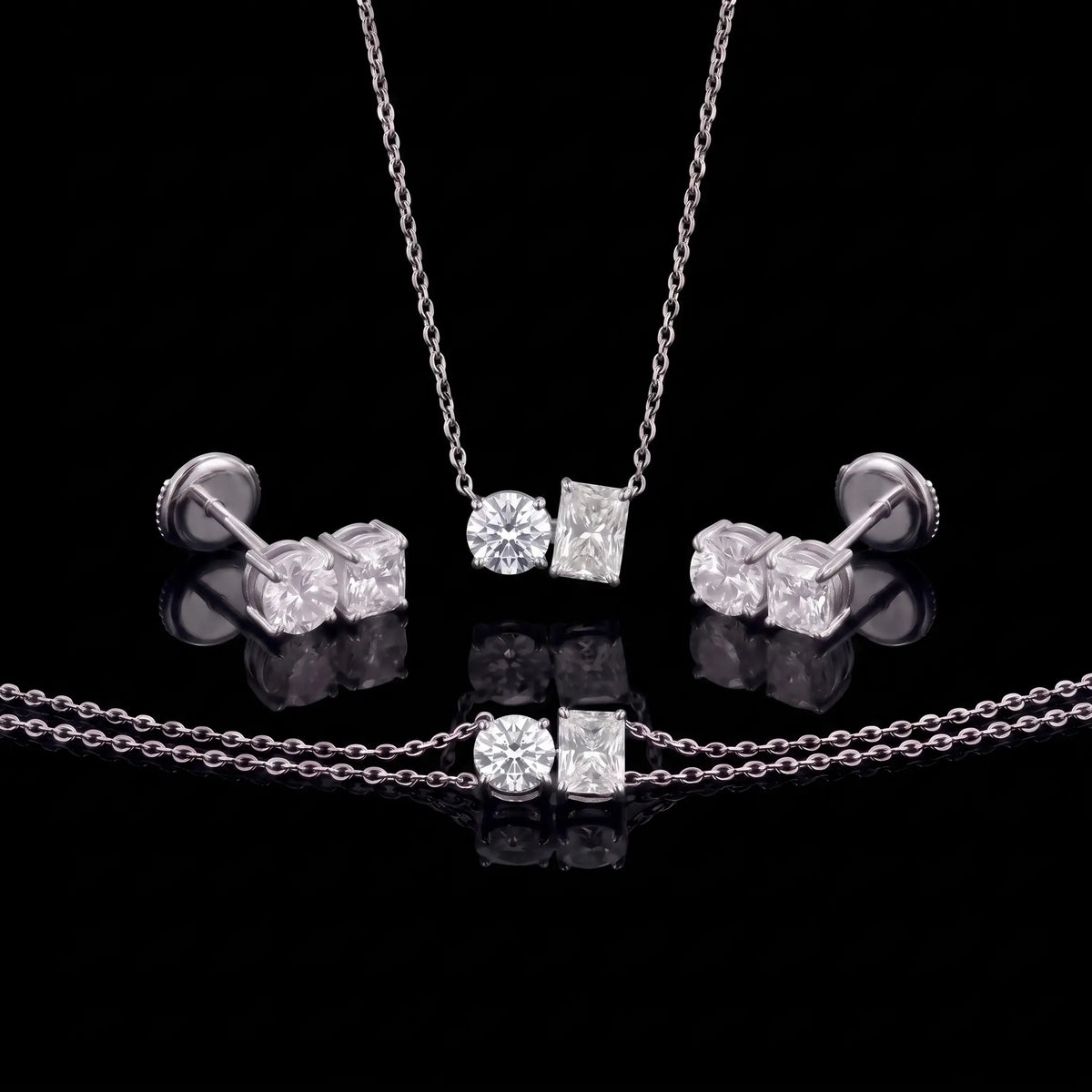 Diamond Set - Two Diamonds - Round & Radiant, White Gold