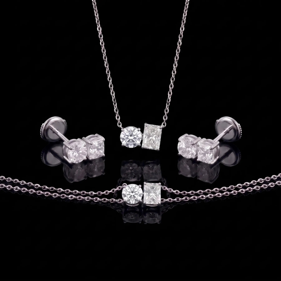Diamond Set - Two Diamonds - Round & Radiant, White Gold