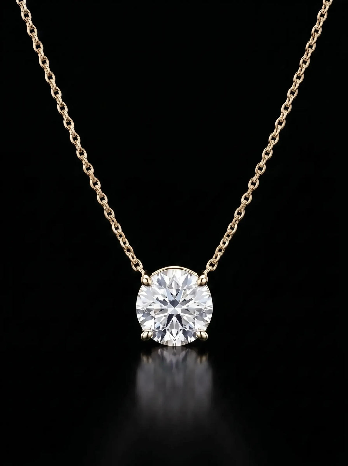 Diamond Necklace - Round - One Carat, Yellow Gold