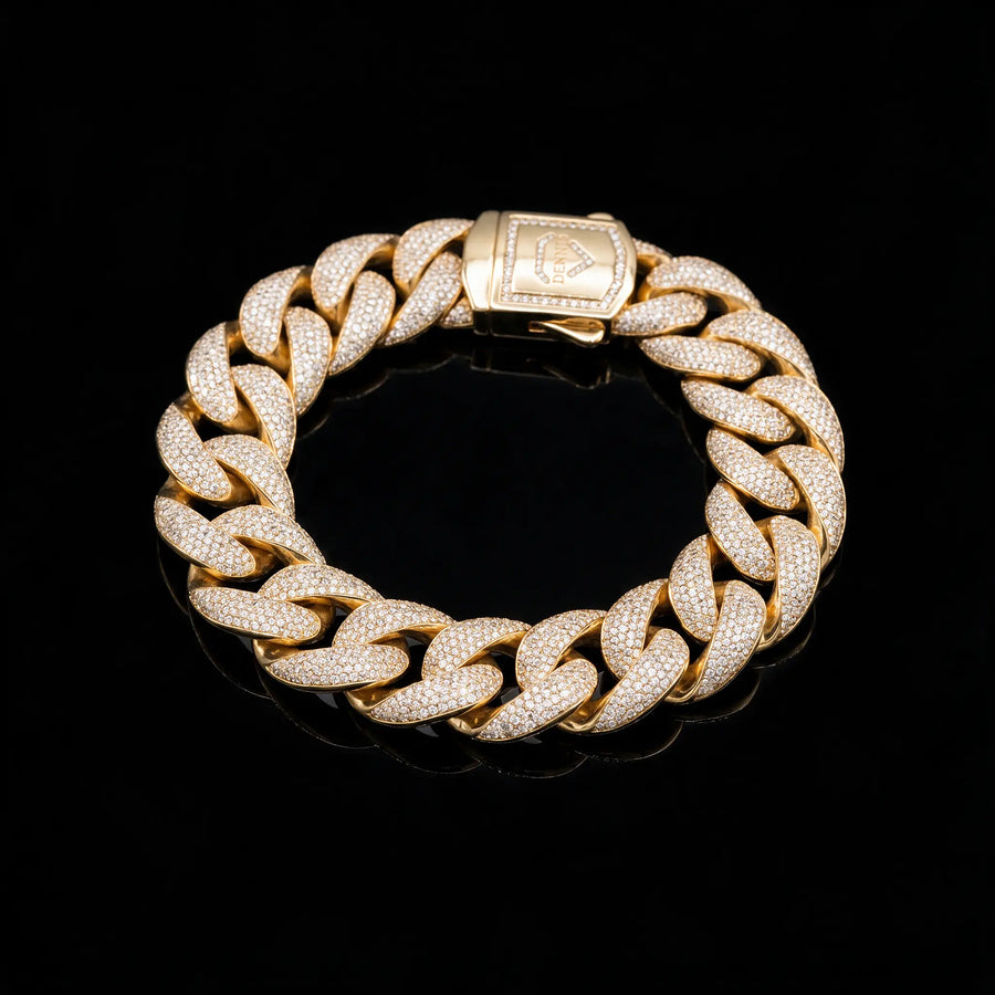 Diamond Cuban Bracelet - 16MM - Yellow Gold