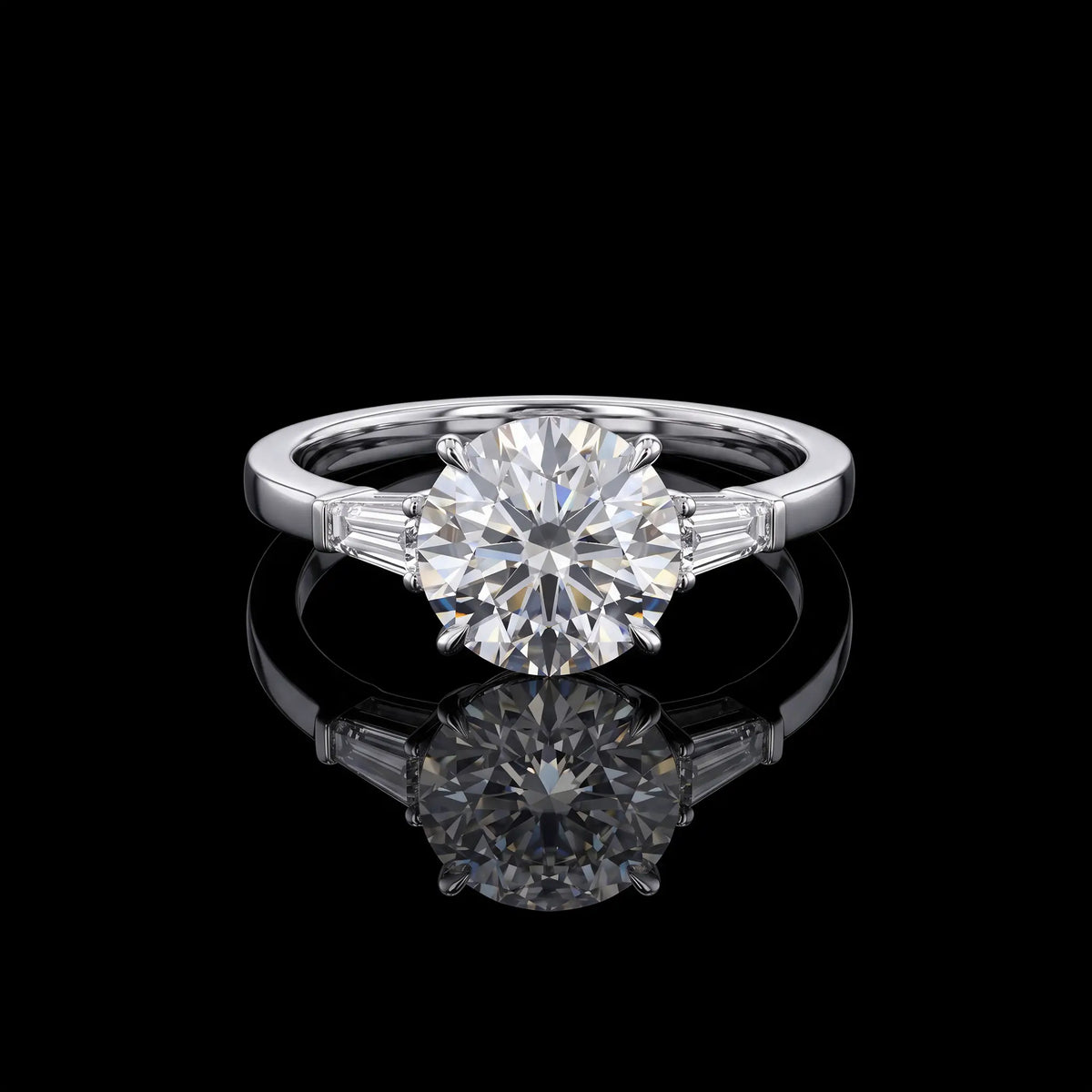 Round & Baguettes Diamond Ring