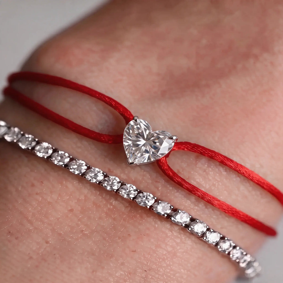 Diamond Satin Bracelet - Heart, Red