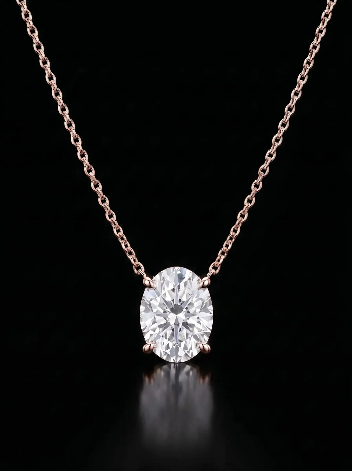 Diamond Necklace - Oval - One Carat, Rose Gold