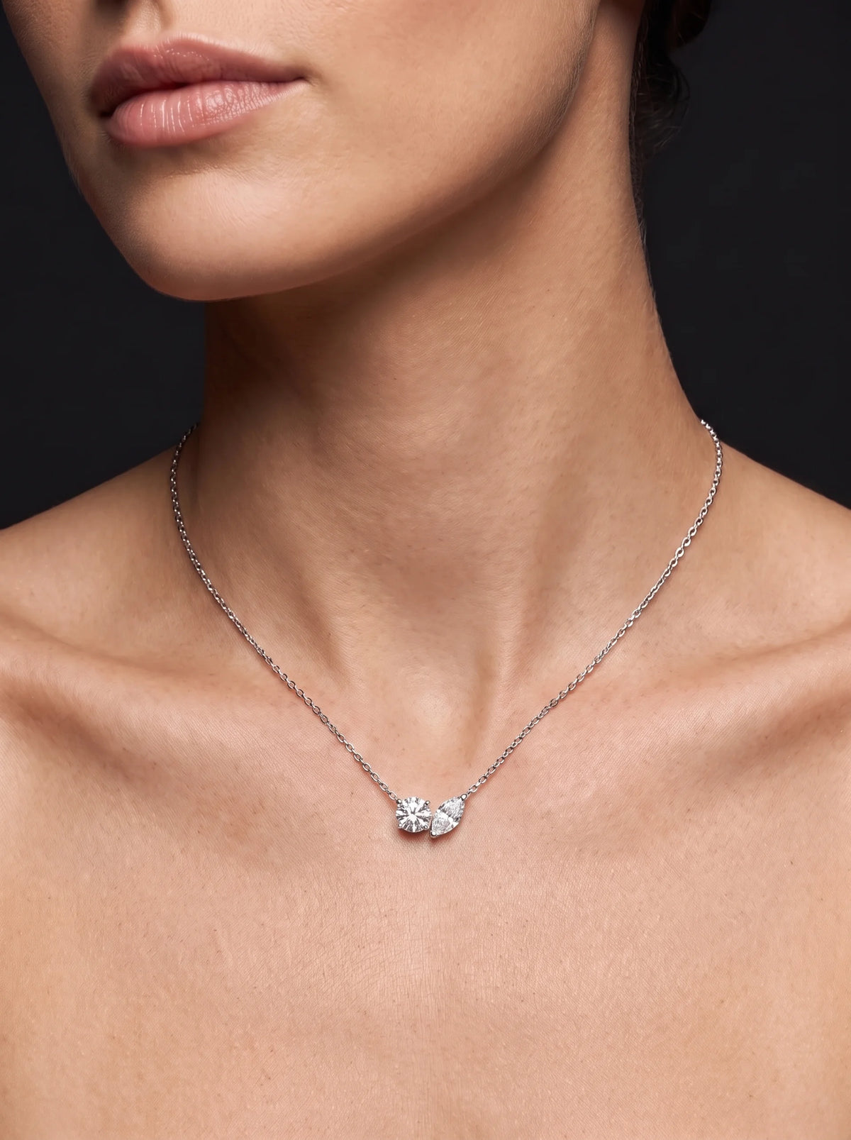 Diamond Necklace - Two Diamonds - Round & Marquise - 4