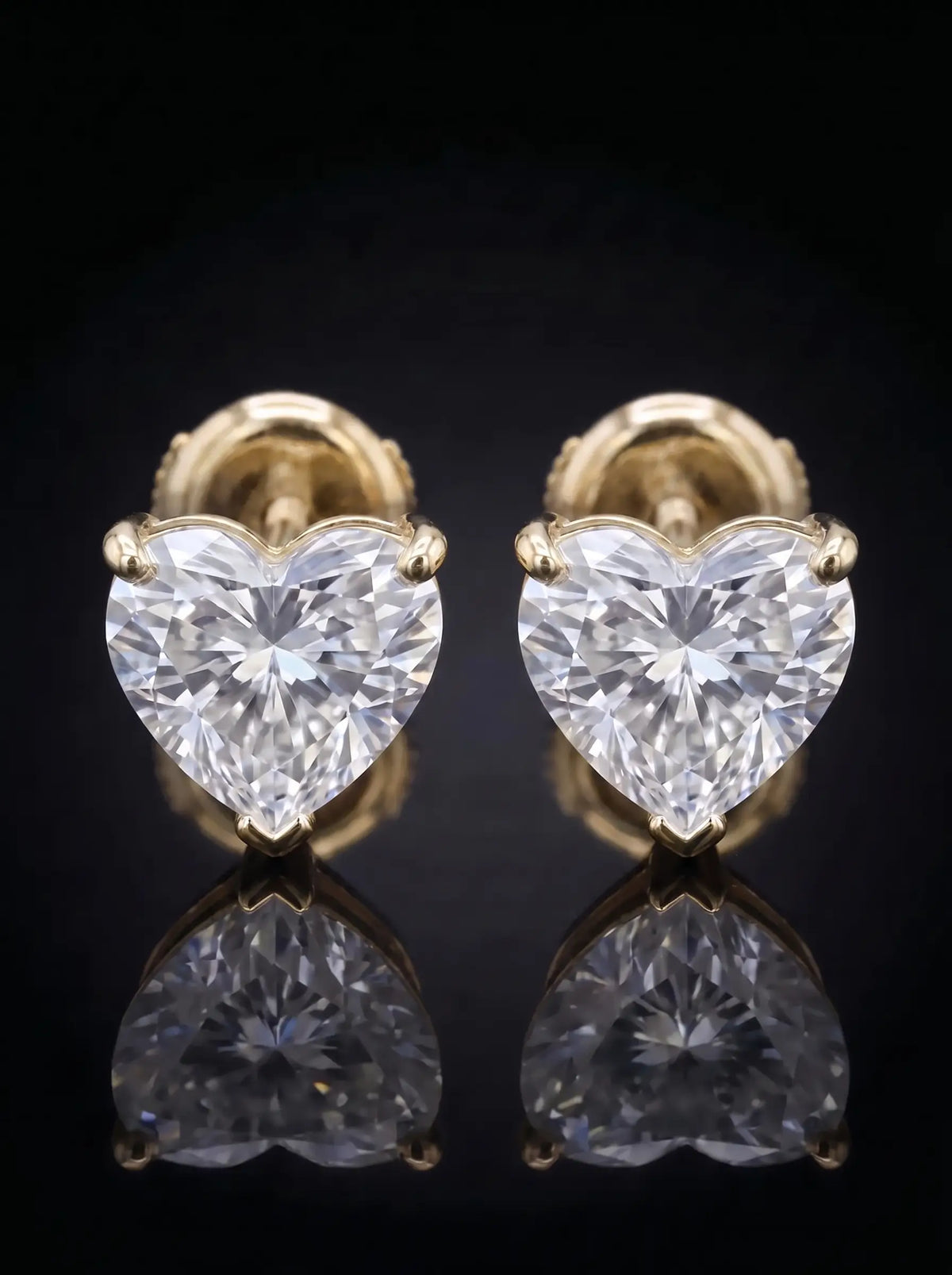 Diamond Studs - Heart - One Carat, Yellow Gold