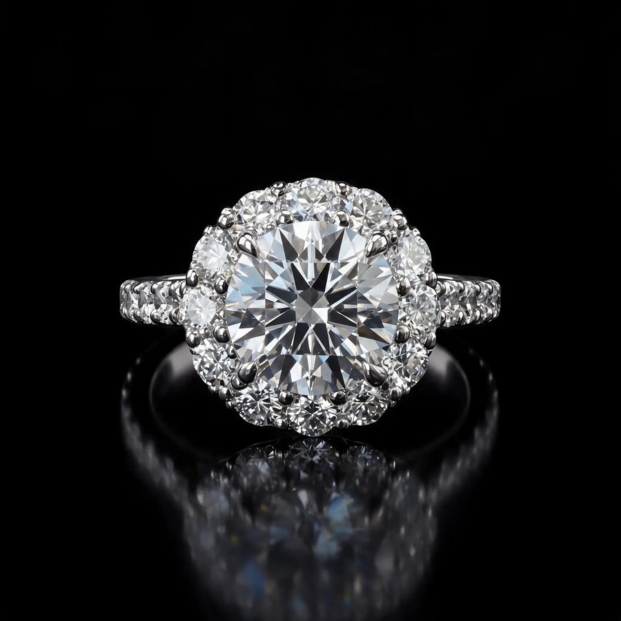 Round Diamond Ring with Halo - 3.98CT