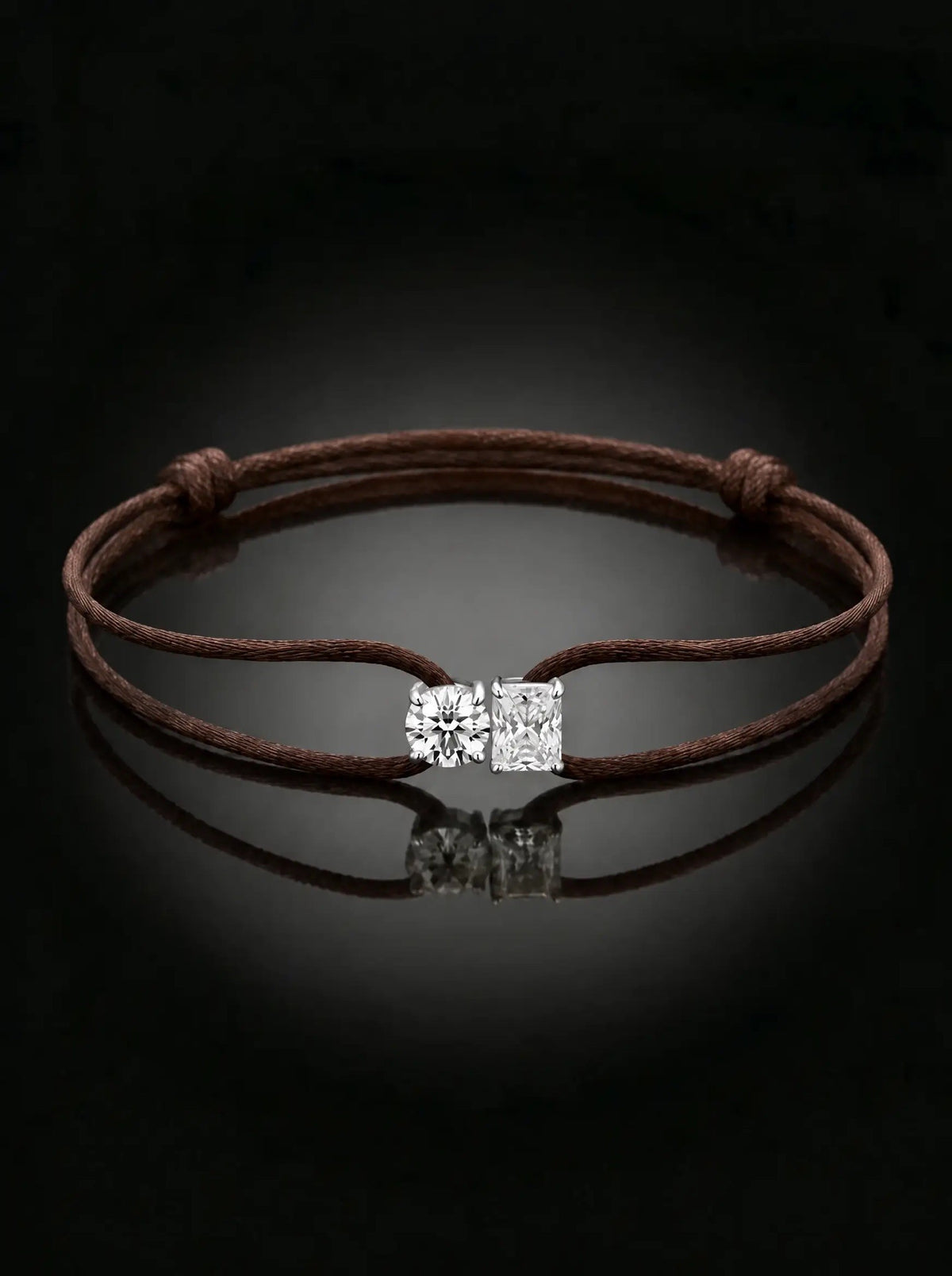 Diamond Satin Bracelet - Two Diamonds - Round & Radiant, Brown