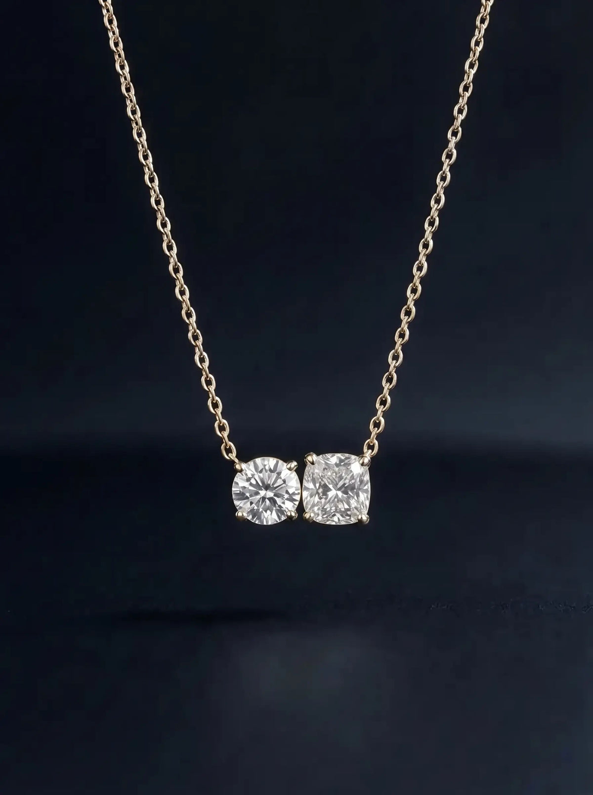 Diamond Necklace - Two Diamonds - Round & Cushion - 2