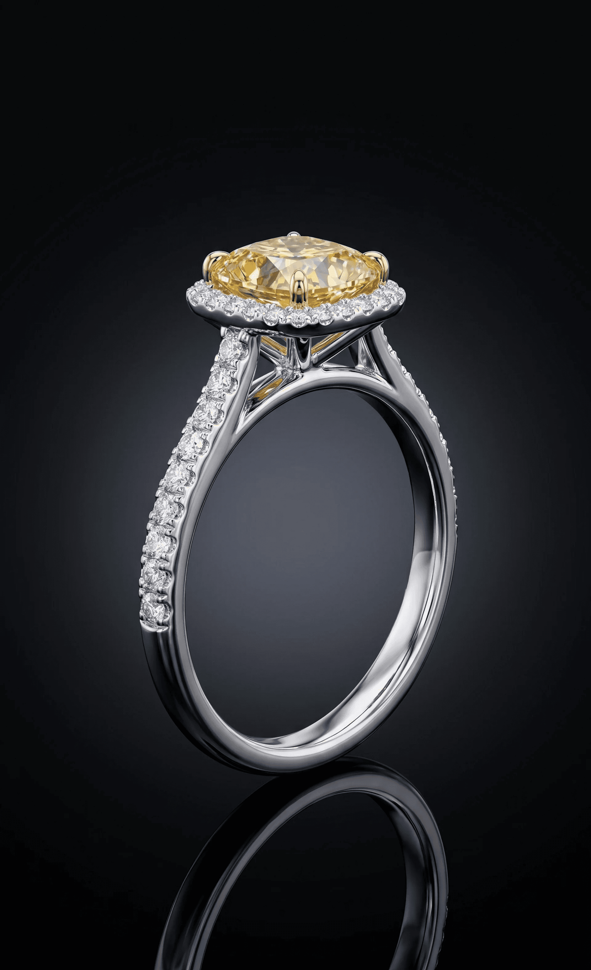 Cushion Yellow Diamond Ring with Halo - 2