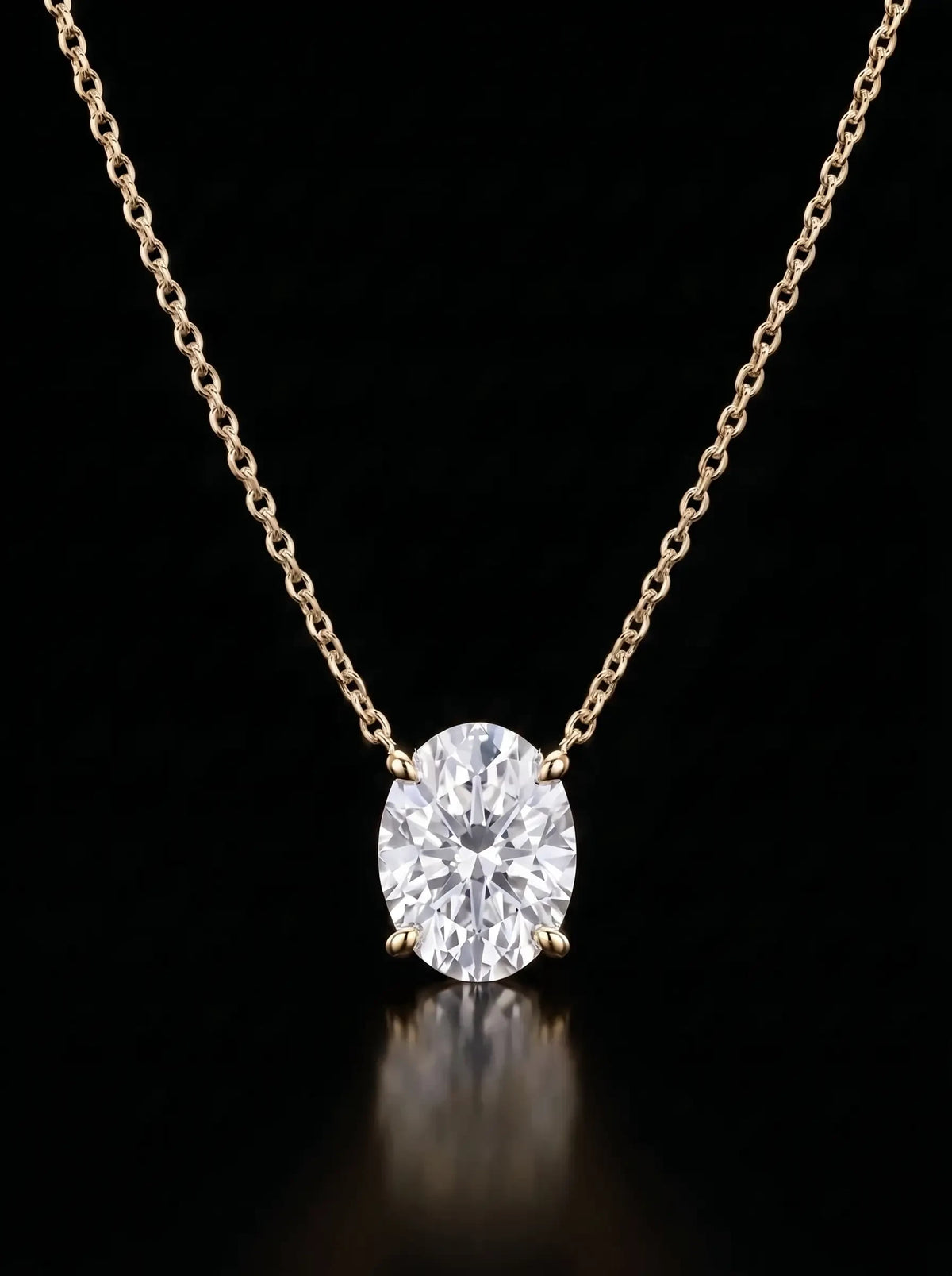 Diamond Necklace - Oval - One Carat, Yellow Gold