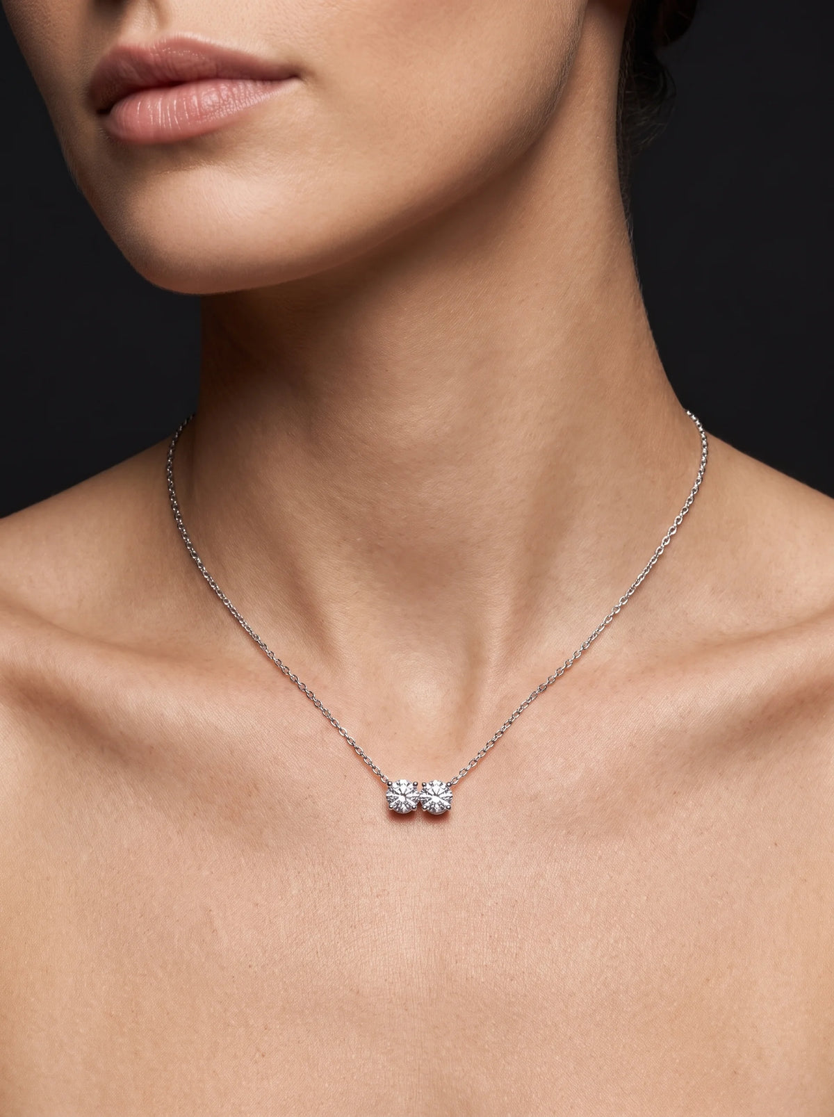 Diamond Necklace - Two Diamonds - Round & Round - 4