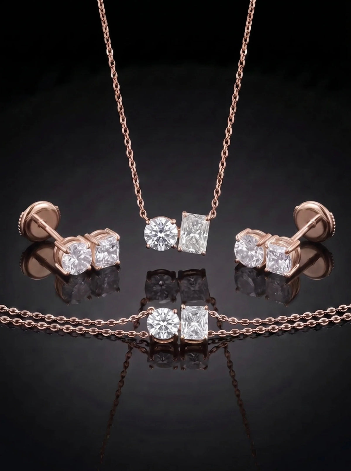 Diamond Set - Two Diamonds - Round & Radiant, Rose Gold